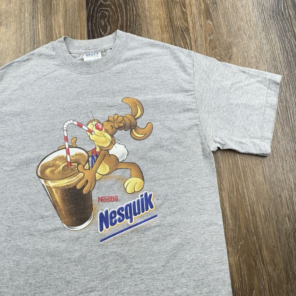 Vintage Nesquik Shirt Mens M Gray Nestle Chocolate Milk Drink Promo Bunny Food